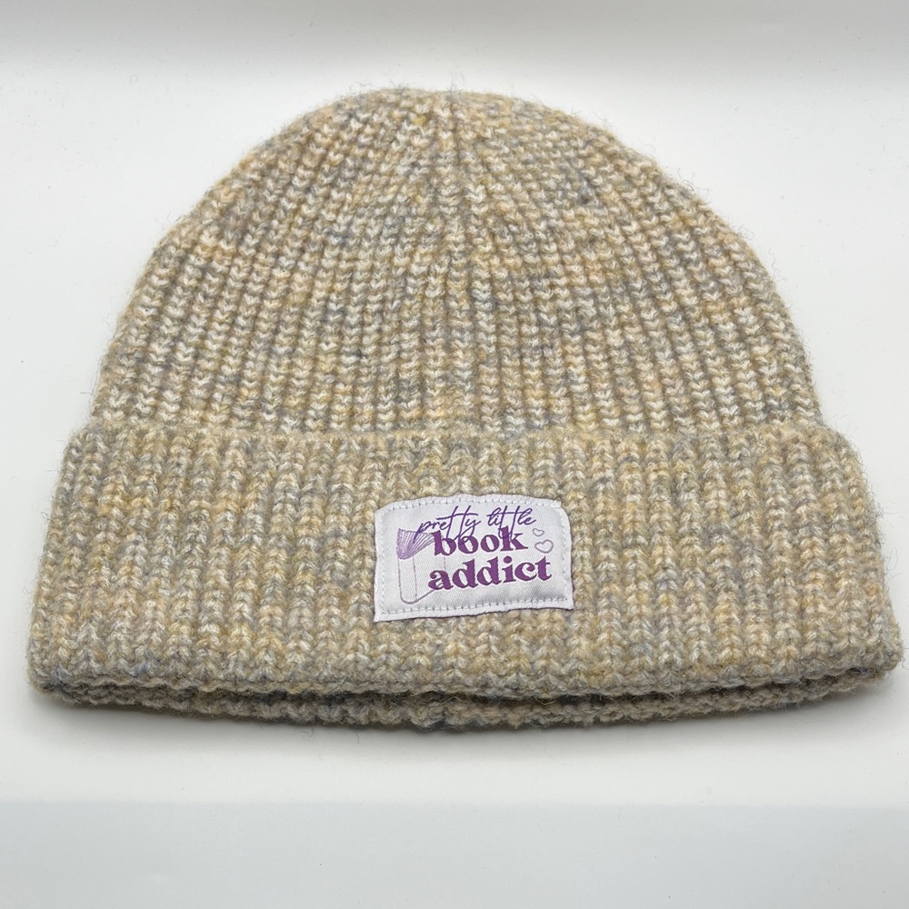 Tan Marled Knit Beanie - Pretty Little Book Addict Patch